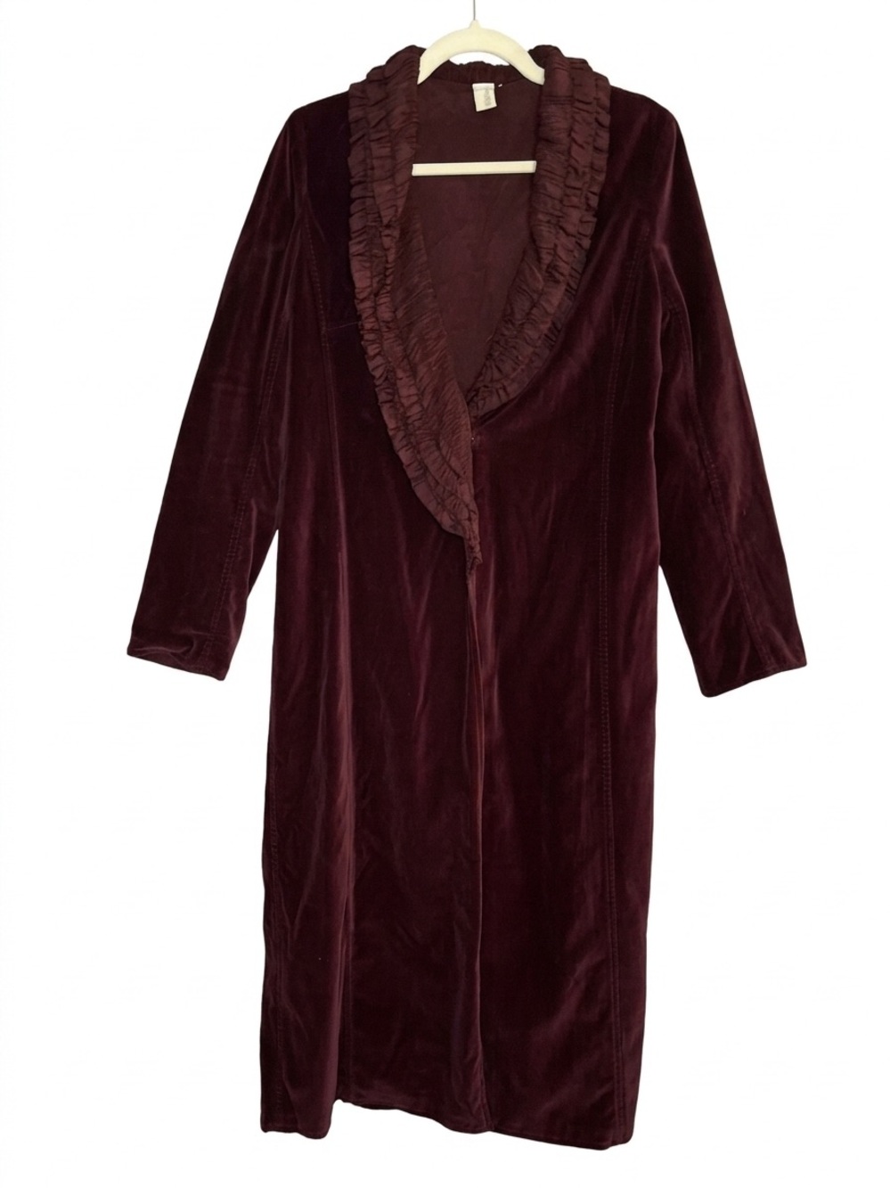 DKNY PURE BURGUNDY VINTAGE VELVET long bohemian DUSTER COAT